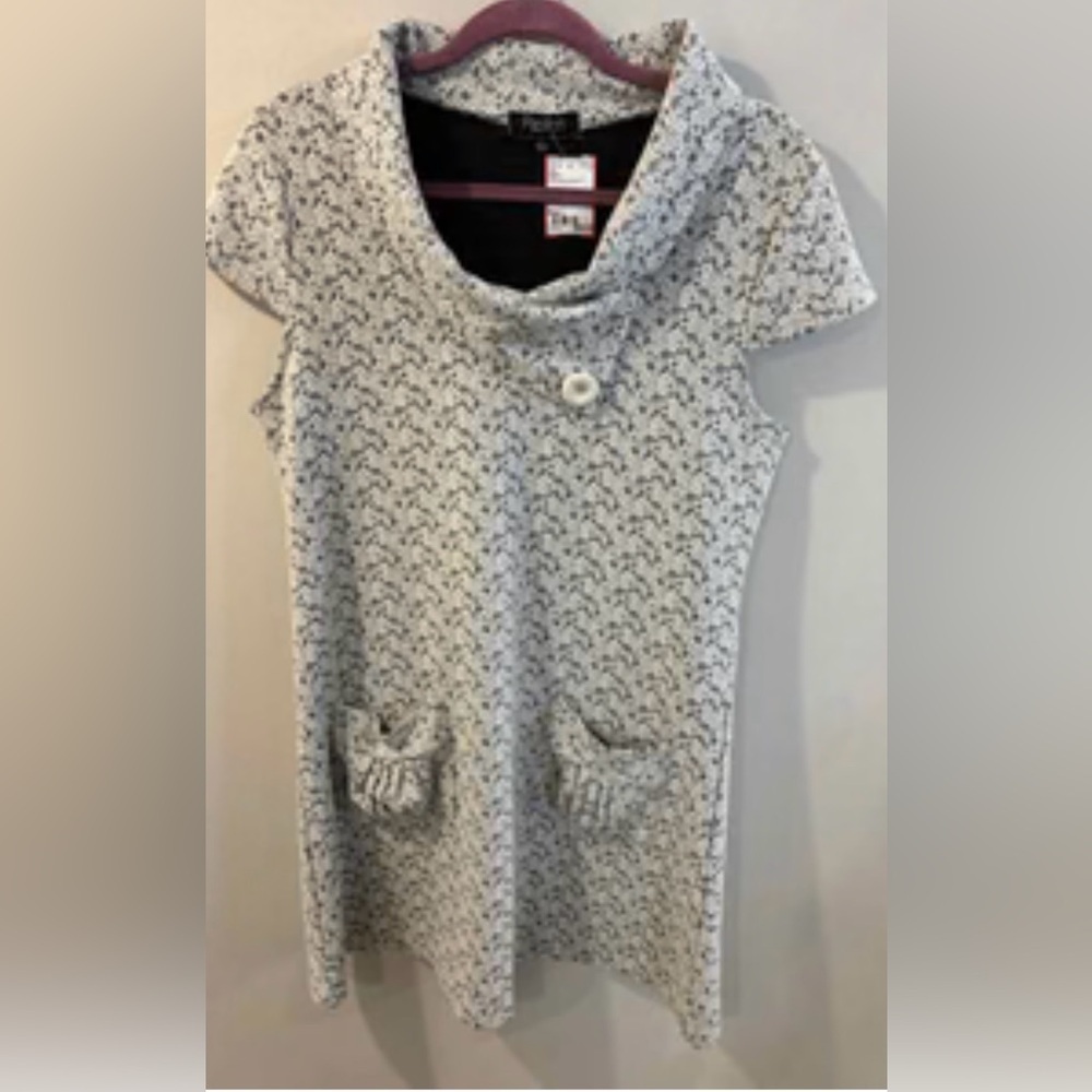Papillon White /BLK Jacquard Tunic Dress -EUC-Sz-L -pockets-layer- lagenlook - Picture 12 of 13